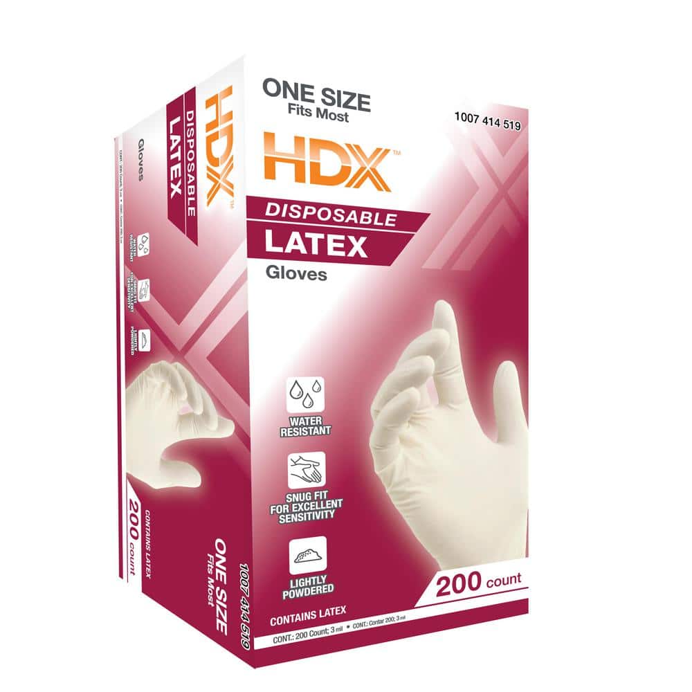 HDX White Disposable Latex Cleaning Gloves (200 Ct One Size Fits