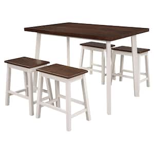 Rustic 5-Piece Wood Top White Dining Set