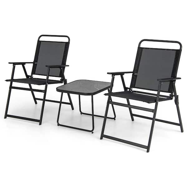 Costway 3-Piece Metal Patio Conversation Set Folding Chairs and Table Heavy-Duty Outdoor Portable