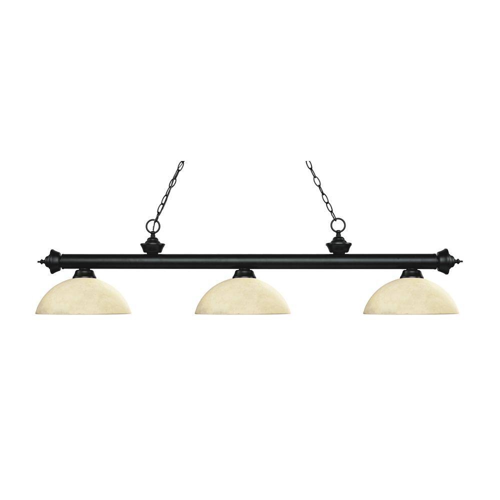 Riviera Matte Black and Antique Copper 3-Light Billiard Chandelier