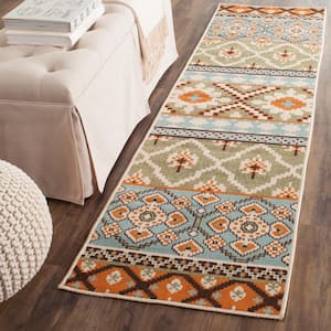 Veranda Green/Terracotta 2 ft. x 8 ft. Floral Indoor/Outdoor Patio  Runner Rug