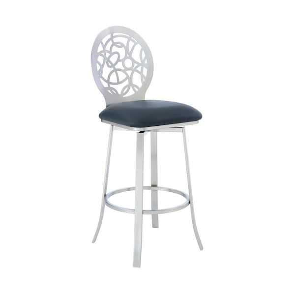 Armen Living Lotus Contemporary 26 in. Counter Height Bar Stool in Brushed Stainless Steel and Grey Faux Leather