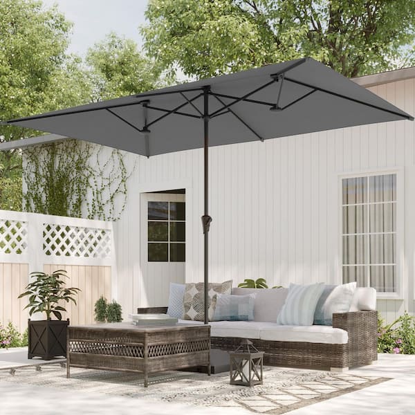 Sonkuki 11 x 7 ft. Steel Double-Sided Market Patio Umbrella with Large Canopy Outdoor Table Umbrella in Gray