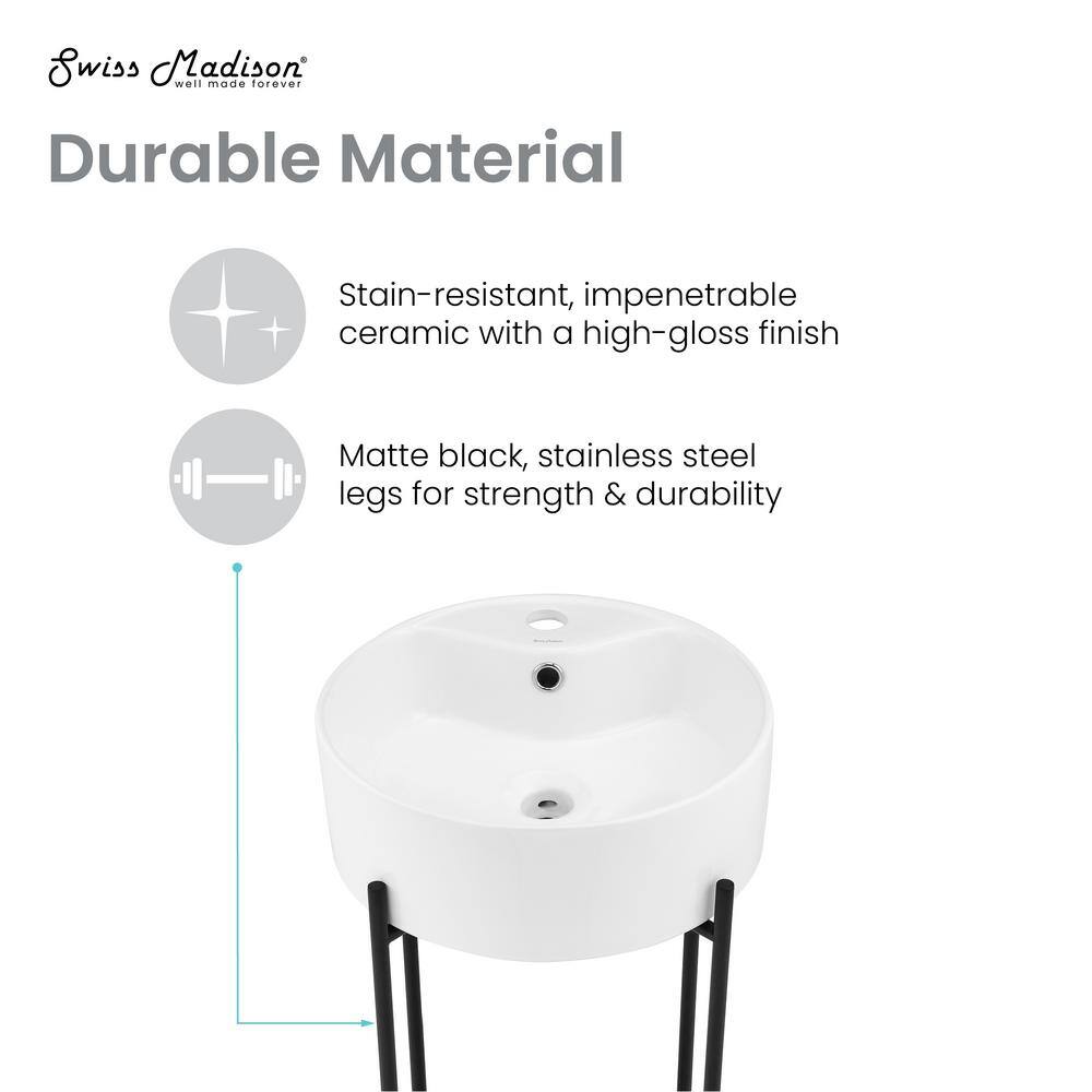 Monaco 15.75" White Ceramic Console Sink with Matte Black Legs