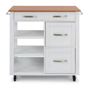 Belfast White Kitchen Cart with Natural Wood Top