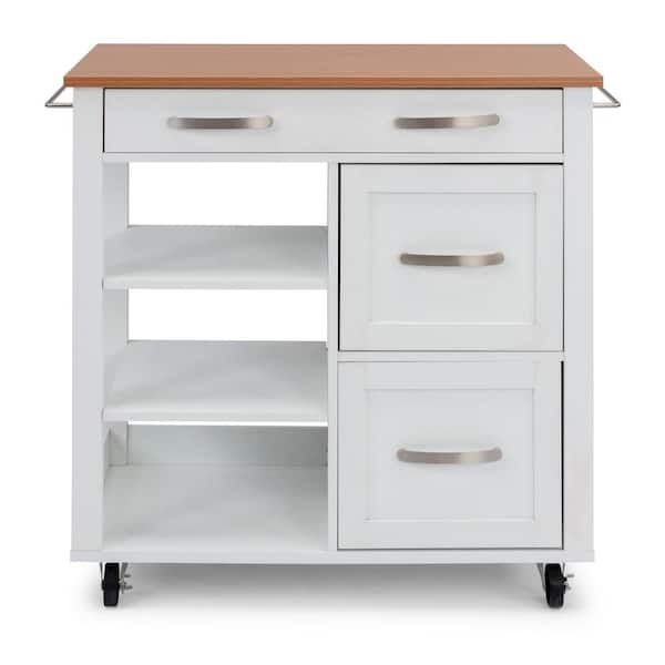 HOMESTYLES Belfast White Kitchen Cart with Natural Wood Top