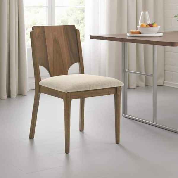 Billie Brown and Beige Fabric Solid back Dining Chair (Set-2)