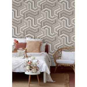 Geo Puzzle Brown Faux Grasscloth Matte Vinyl Peel & Stick Wallpaper