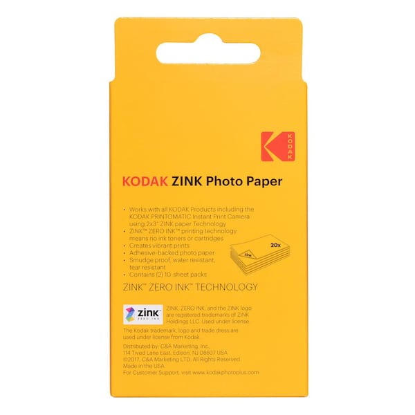 Kodak 2 in. x3 in. Premium Zink Photo Paper (20 Sheets) Compatible