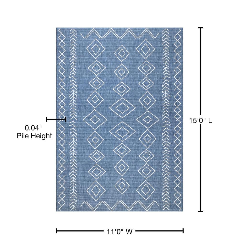 Blue Moroccan Pattern Stain-Resistant Synthetic Area Rug