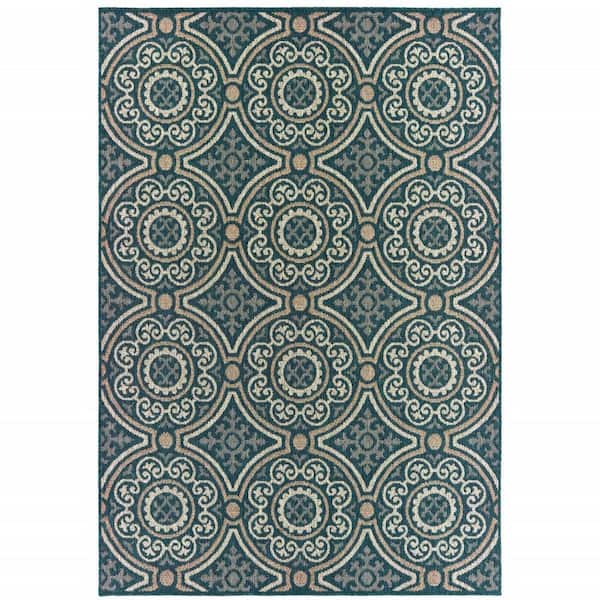 Blue, Gray 10 ft. x 13 ft. Loomed Polypropylene Rectangle Indoor/Outdoor Area Rug