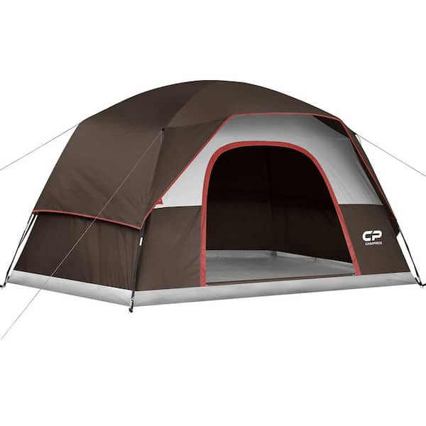 Sudzendf Brown 6-Person Weatherproof Family Dome Tent with Rainfly, Large Mesh Windows, Carry Bag