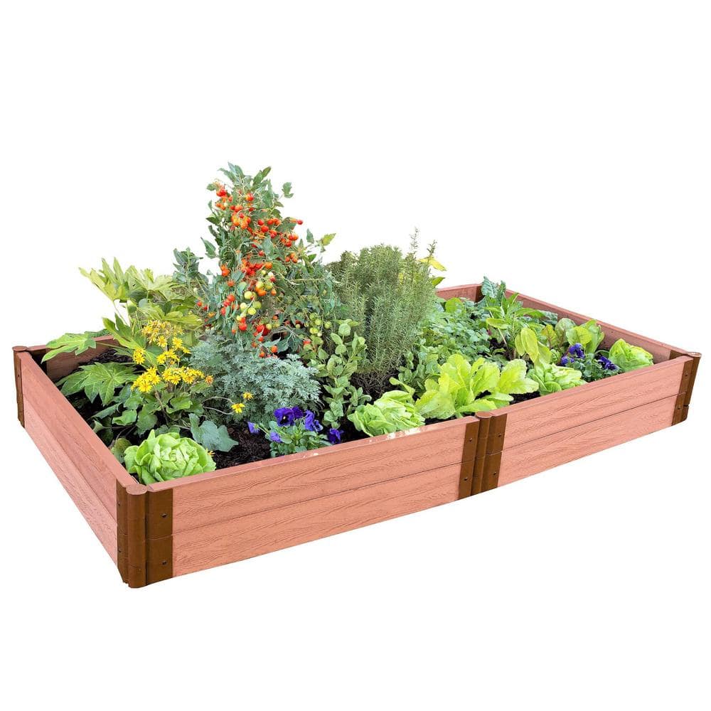 Frame It All Two Inch Series 4 ft. x 8 ft. x 11 in. Classic Sienna  Composite Raised Garden Bed Kit 300001091 - The Home Depot