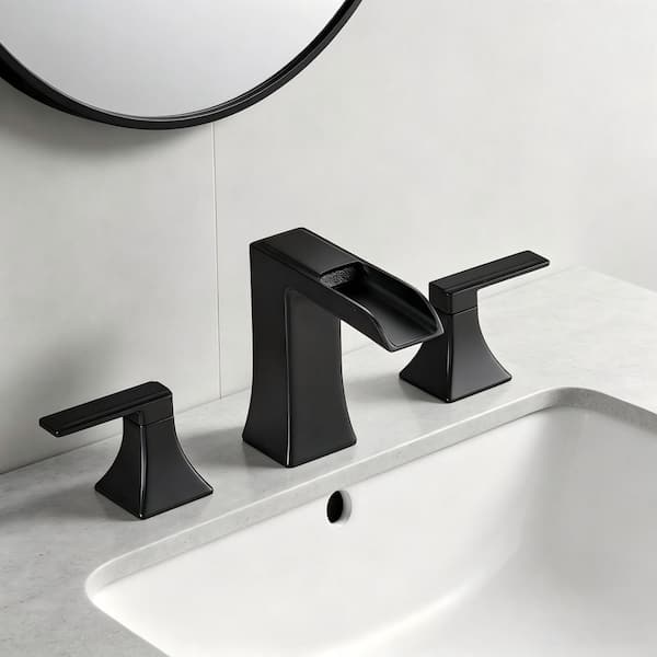 8 in. Widespread Double Handle Bathroom Faucet with Drain Kit Included in Matte Black