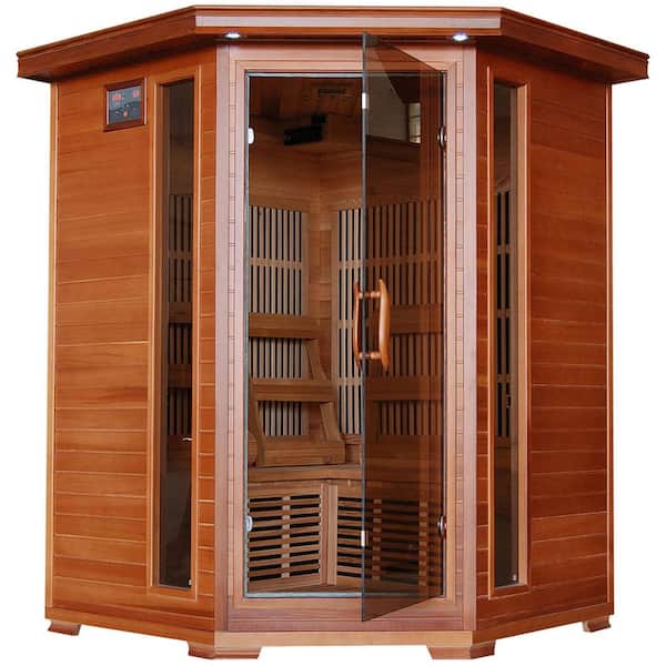 HeatWave 3-Person Cedar Corner Infrared Sauna with 7 Carbon Heaters