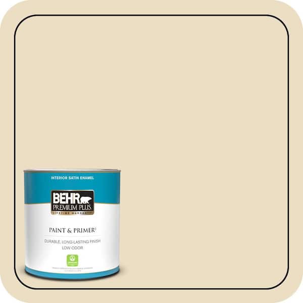 BEHR PREMIUM PLUS 1 qt. #YL-W06 Navajo White Satin Enamel Low Odor Interior Paint & Primer