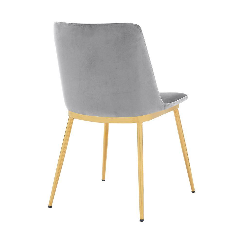 Contemporary Gray Velvet Side Chairs with Gold Metal Legs