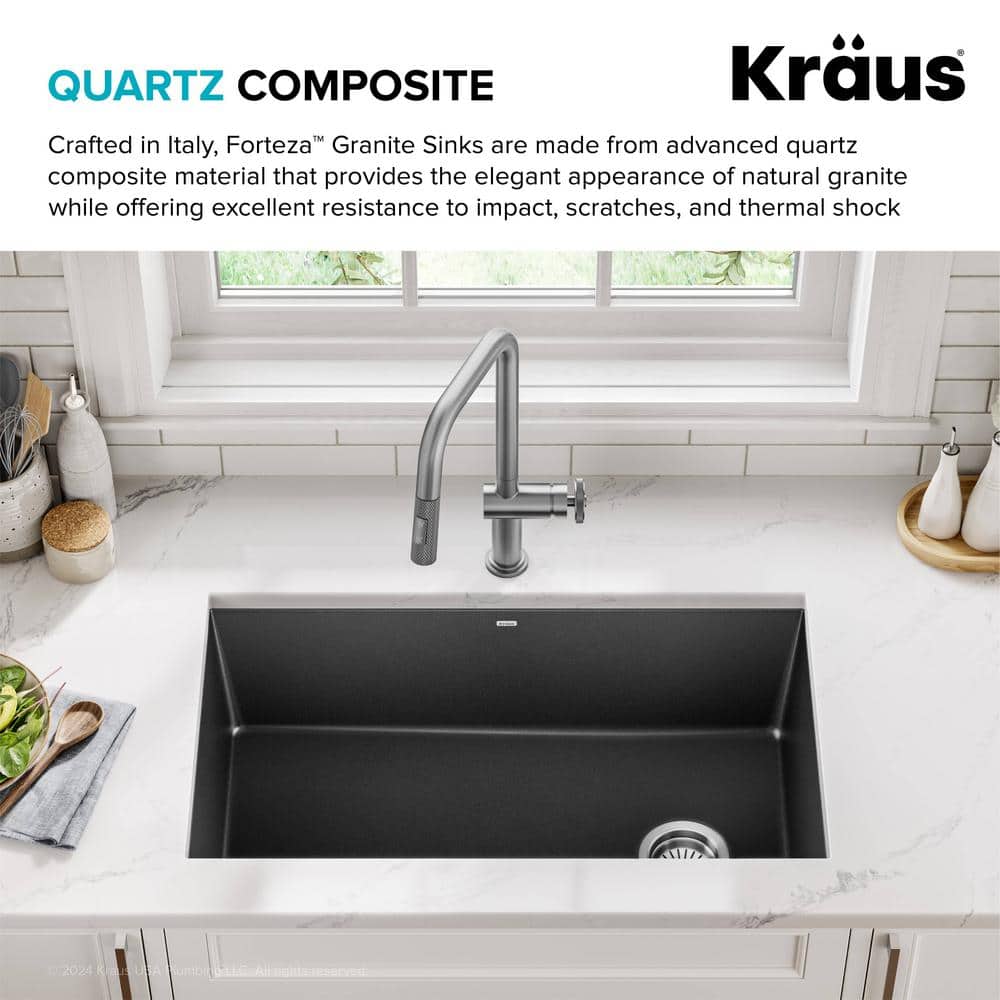 32-Inch Black Granite Undermount Single Bowl Kitchen Sink