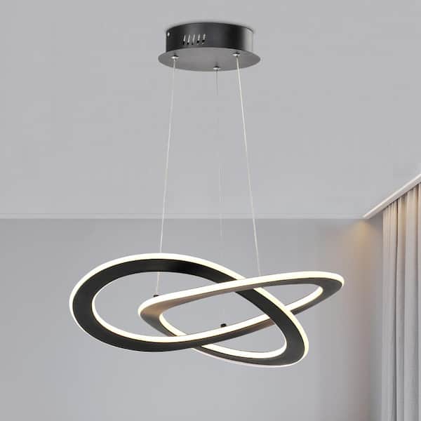 Maxax 22 in. Black Modern Geometric Dimmable LED Chandeliers Dining Kitchen Ceiling Lights Foyer Bedroom Lighting