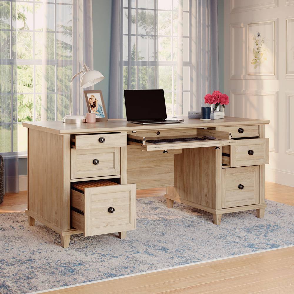 Chalk Oak Executive Desk with Drawers and Keyboard Tray