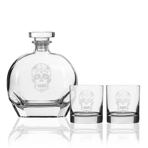 Sugar Skull Whiskey Decanter and Rocks Glasses Gift Set (3-Piece)