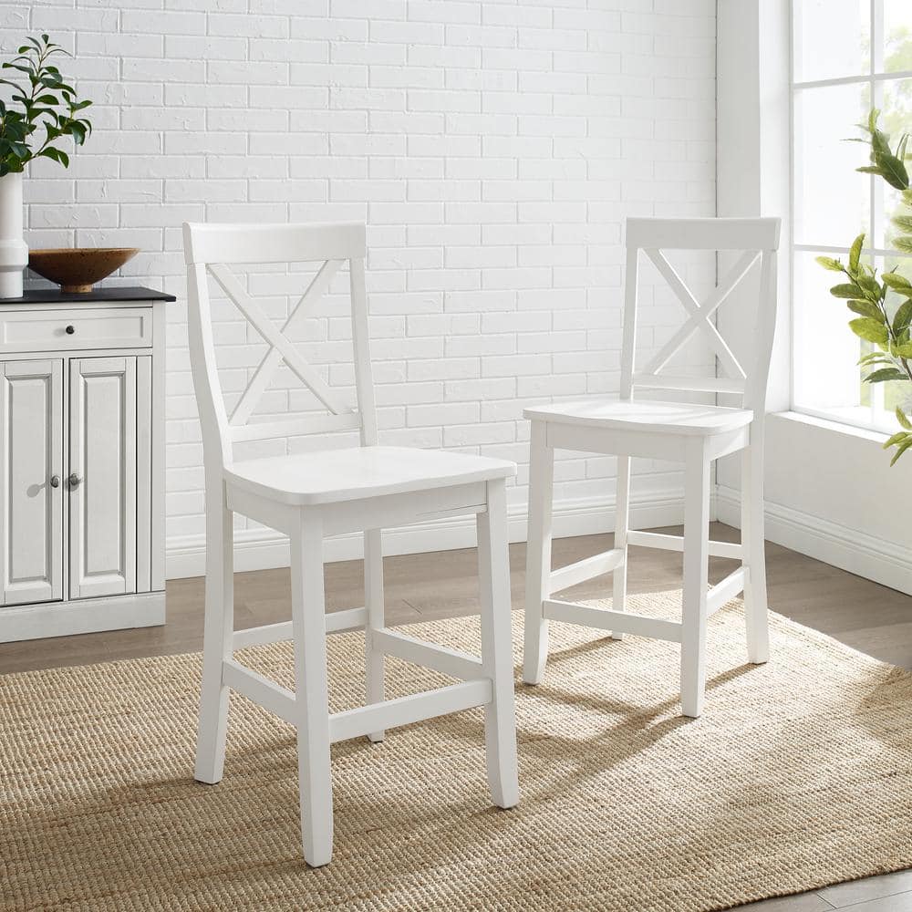 Classic White Solid Wood X-Back 24" Counter Stool Set