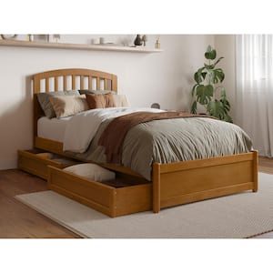Lucia Light Toffee Natural Bronze Solid Wood Frame Twin XL Platform Bed with Panel Footboard Storage Drawers
