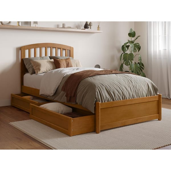 AFI Lucia Light Toffee Natural Bronze Solid Wood Frame Twin XL Platform Bed with Panel Footboard Storage Drawers