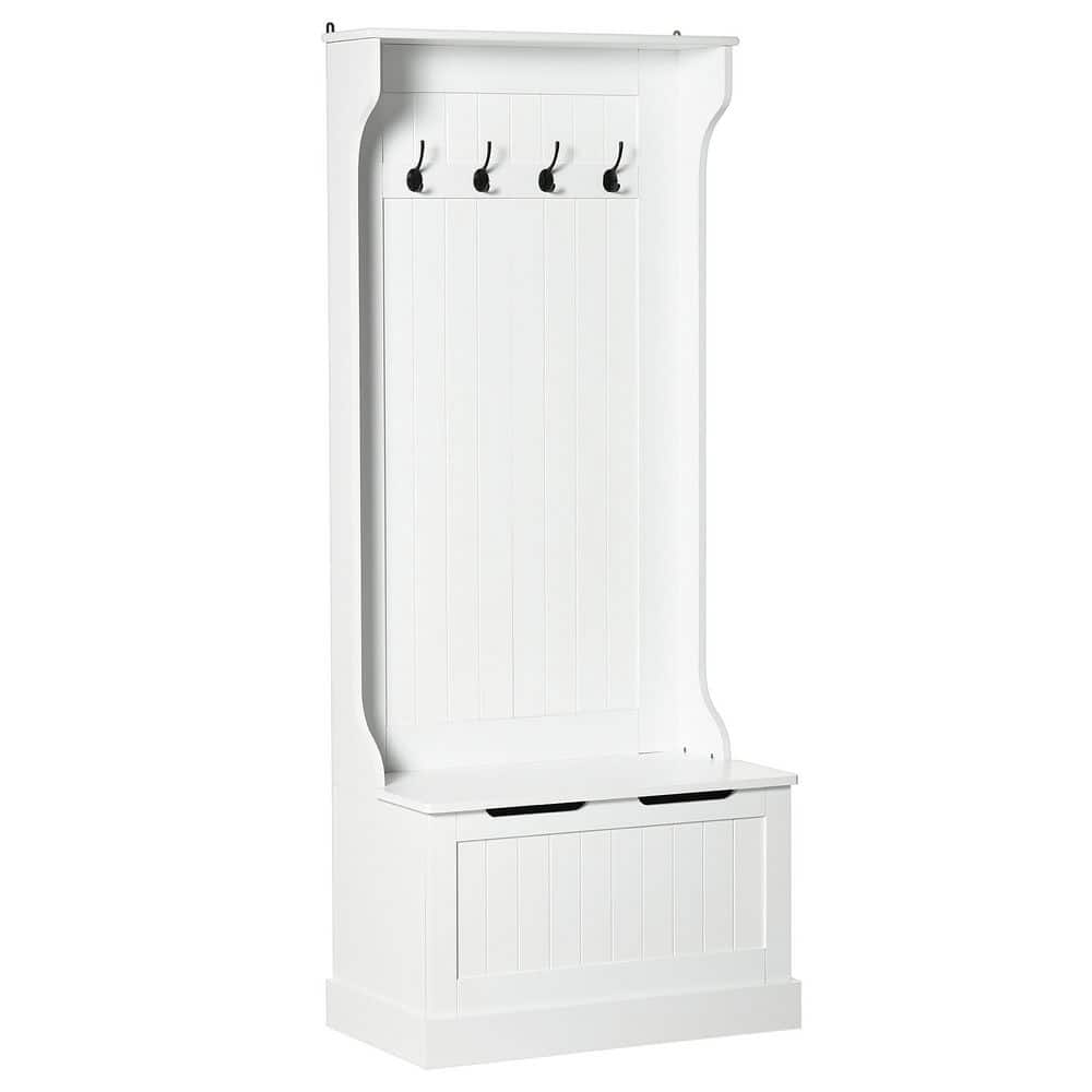 28.25 in. W x 15.5 in. D x 67 in. H White Wood Hall Tree with Coat Rack, St