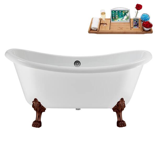 Streamline 59 in. x 28 in. Acrylic Clawfoot Soaking Bathtub in Glossy White Polished Chrome Drain, Matte Oil Rubbed Bronze Clawfeet