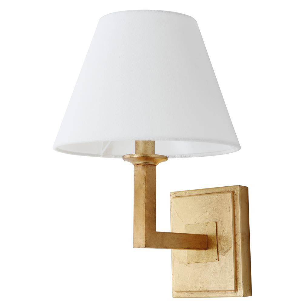 Pauline Gold Leaf Geometric Wall Sconce Set with White Cotton Shades