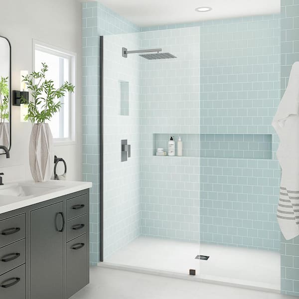 Aston Elyse XL 32 in. W x 80 in. H Fixed Frameless Shower Door in Oil Rubbed Bronze with Clear StarCast Glass