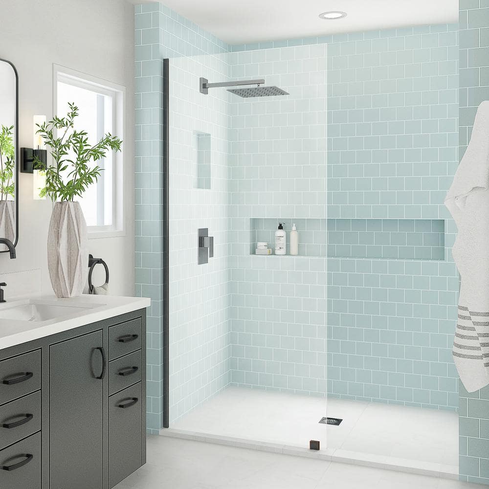 Elyse XL Frameless Clear Glass Shower Door with Oil Rubbed Bronze Frame