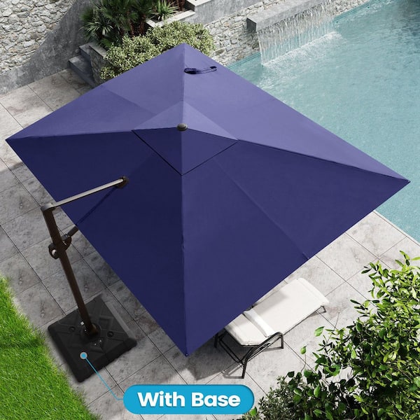 11 ft. x 9 ft. Cantilever Patio Umbrella in Navy Blue with 220 lbs. Wheeled Base Outdoor Aluminum Cantilever Umbrella