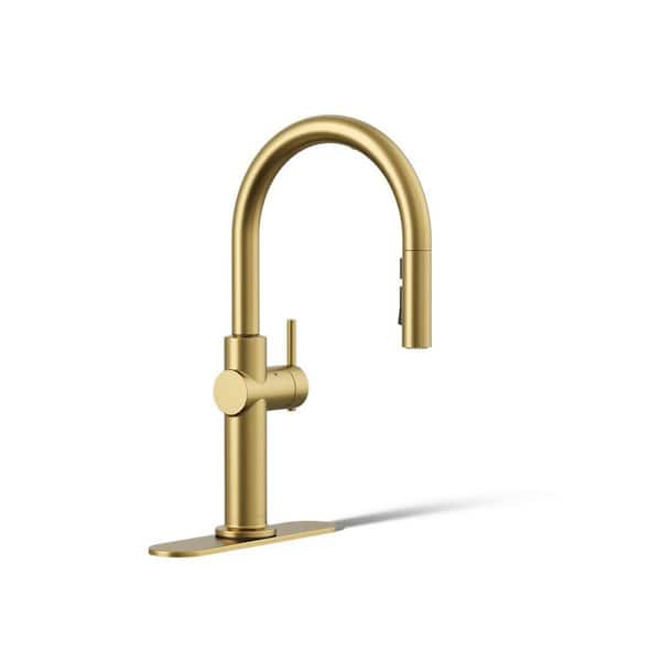 KOHLER Crue Single-Handle Touchless Pull-Down Sprayer Kitchen Faucet in Vibrant Brushed Moderne Brass