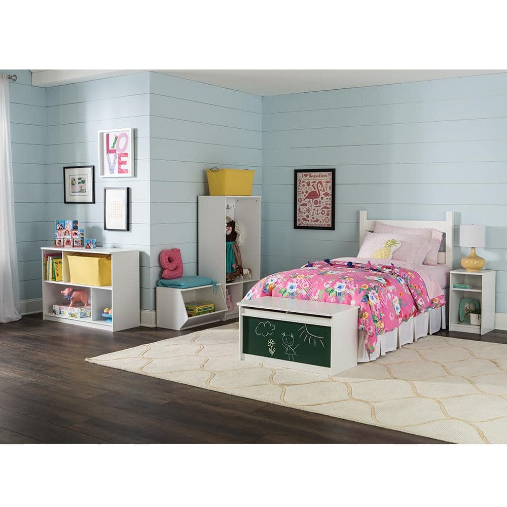 White Wood Laminate Kids Toy Storage Bookcase with Cubes