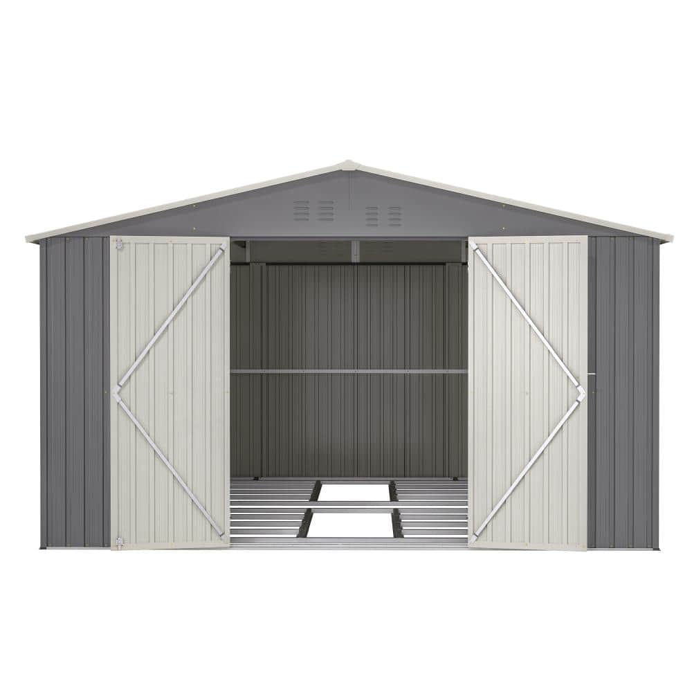 WOQWOQ 11 ft. W x 13 ft. D Gray Metal Storage Shed Garden Tool