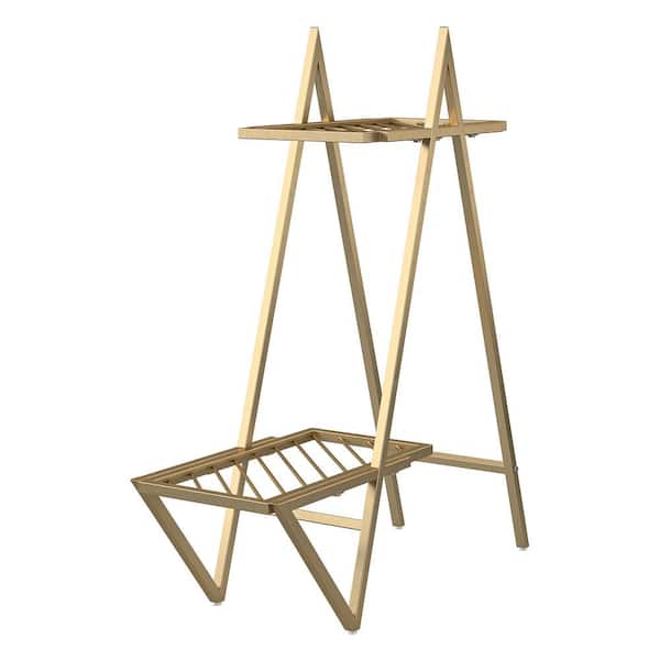 Ameriwood Home Petals 32.5 in. Gold Metal Indoor Plant Stand with 2-Tiers