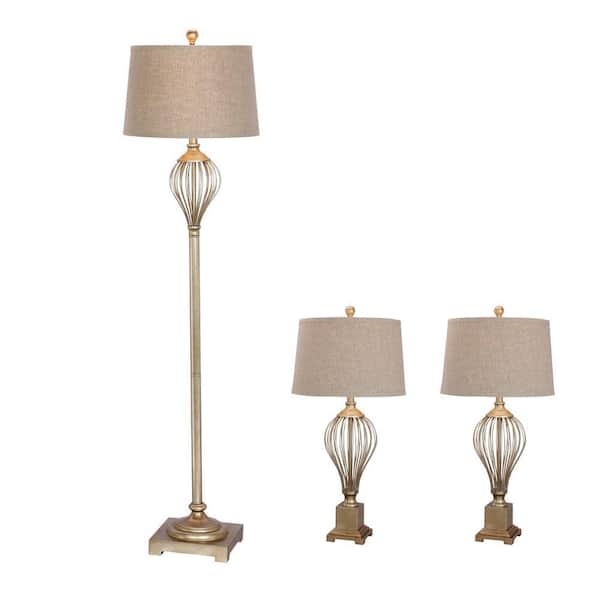 Fangio Lighting Champagne Bronze Metal Wire Lamp Set (3-Piece)