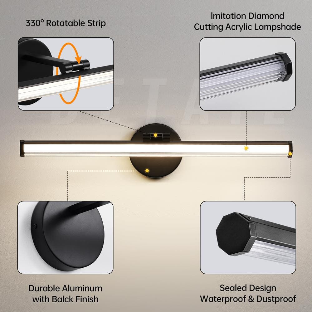 22-Inch Matte Black and Acrylic LED Vanity Light Bar