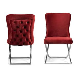 Royal 20 in. W x 37.5 in. H Burgundy/Silver Upholstered Dining Side Chair No Assembly Required (Set of 2)