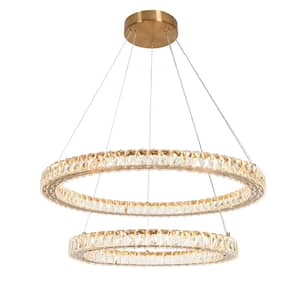 Metorcalipia 2-Light Integrated LED Plating Brass 2-Tier Circle Island Chandelier with Crystals