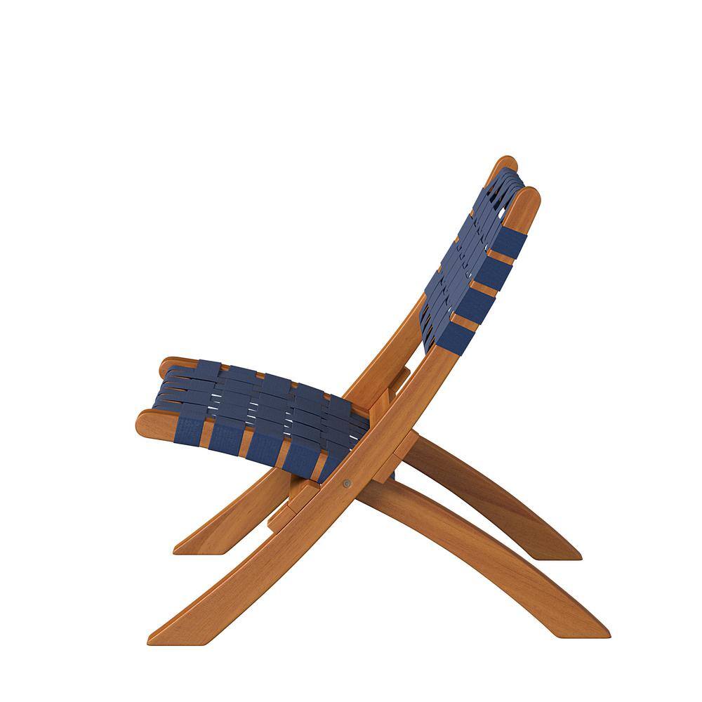 Navy Blue Woven Acacia Wood Folding Chair