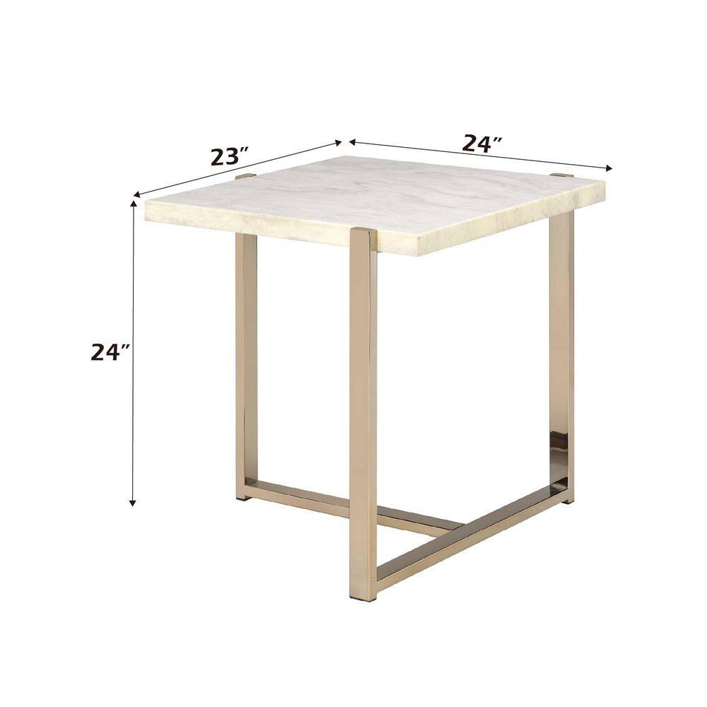 Champagne Gold & White Faux Marble Rectangular End Table