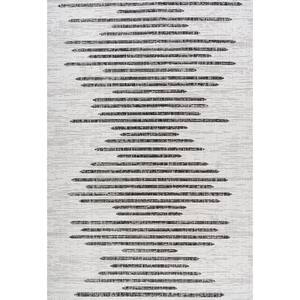 Zolak Berber Stripe Geometric Ivory/Black 9 ft. x 12 ft. Indoor/Outdoor Area Rug