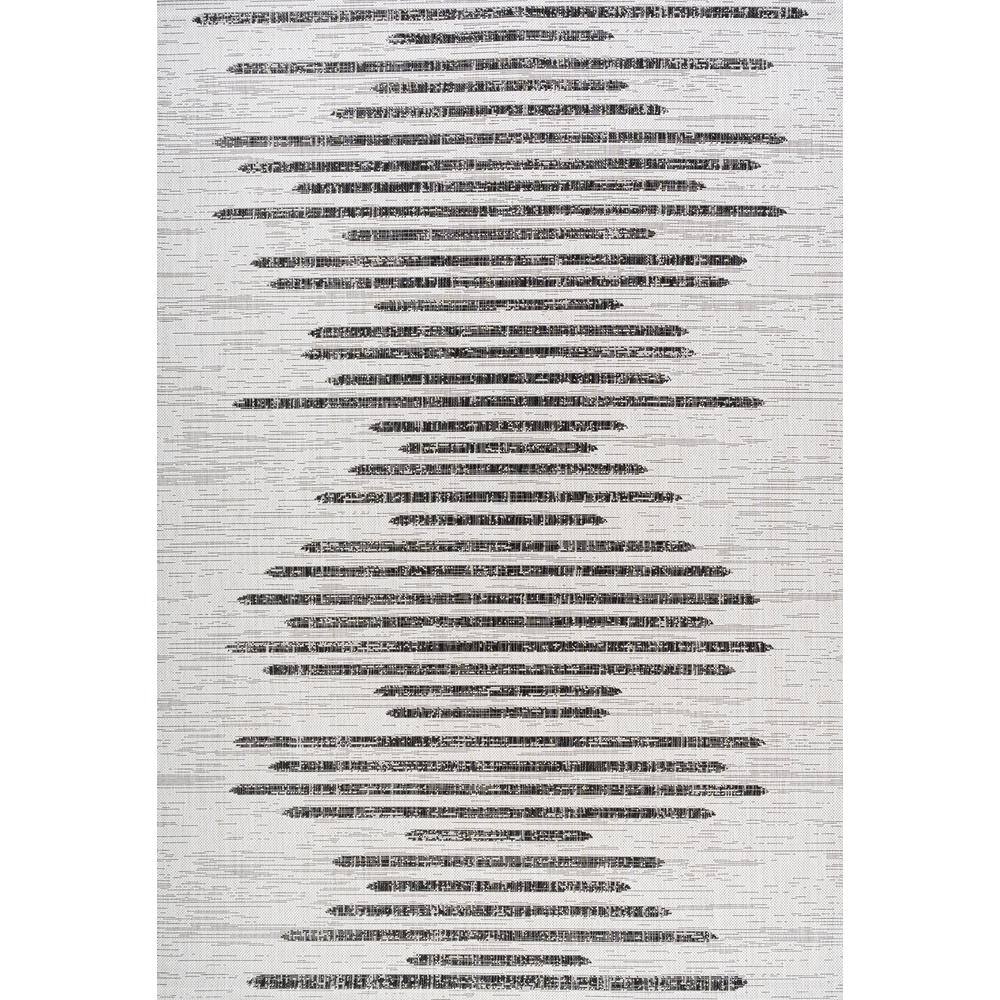 Ivory & Black Striped Synthetic 4' x 6' Easy-Care Area Rug