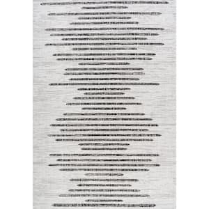 Zolak Berber Stripe Geometric Ivory/Black 4 ft. x 6 ft. Indoor/Outdoor Area Rug