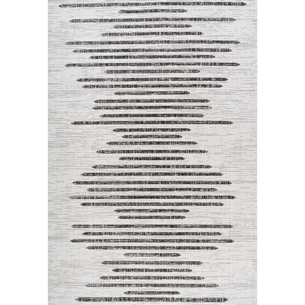 Ivory and Black Striped Synthetic 8' x 10' Reversible Rug