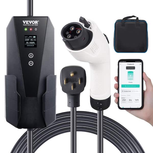 VEVOR EV Charger Level 2 16/20/24/32Amp Electric Vehicle Charger with 28 ft. Charging Cable NEMA 10-30P Plug for SAE J1772 EVs