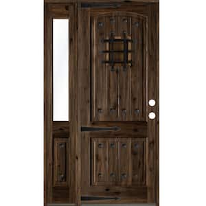 50 in. x 96 in. Mediterranean Alder Left-Hand/Inswing Clear Glass Black Stain Wood Prehung Front Door with Sidelite